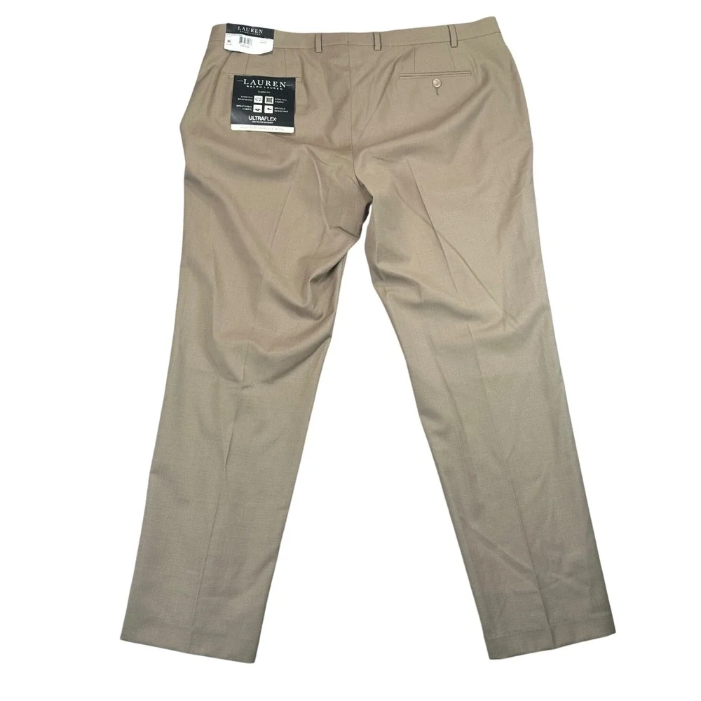 Lauren Ralph Lauren Dress Pants Mens 42x32 Tan UltraFlex Wool Blend Classic Fit